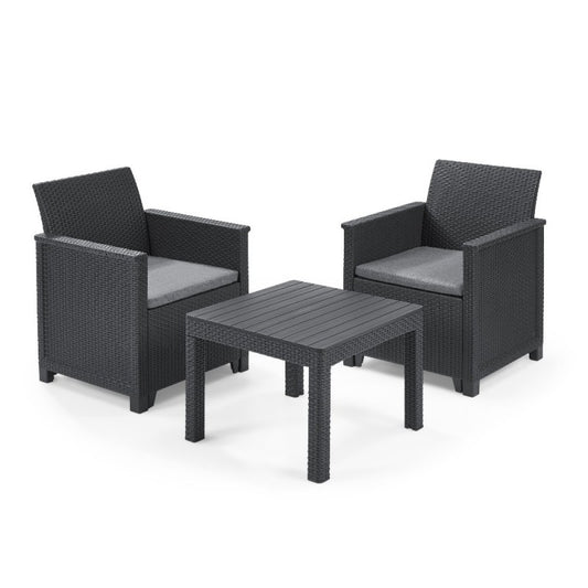 Keter Conjunto 2 Sillones + Mesa Centro Abierta EMMA BALCONY Grafito