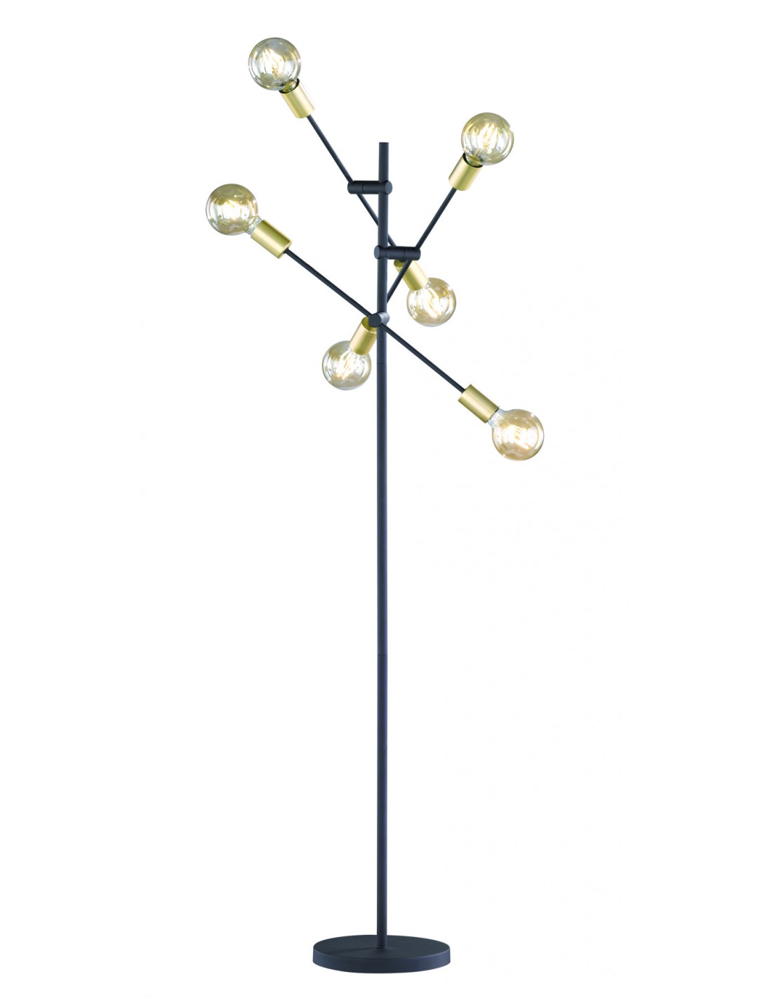 Lámpara de pie Minimal 6 luces ajustables Cross Black and Gold Trio Lighting