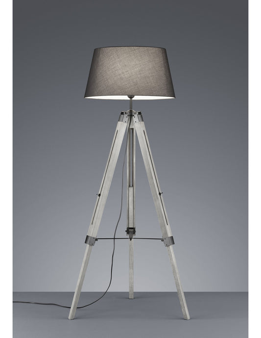 Lámpara de pie moderna trípode de madera trípode de tela gris Al. 143 cm Trio Lighting