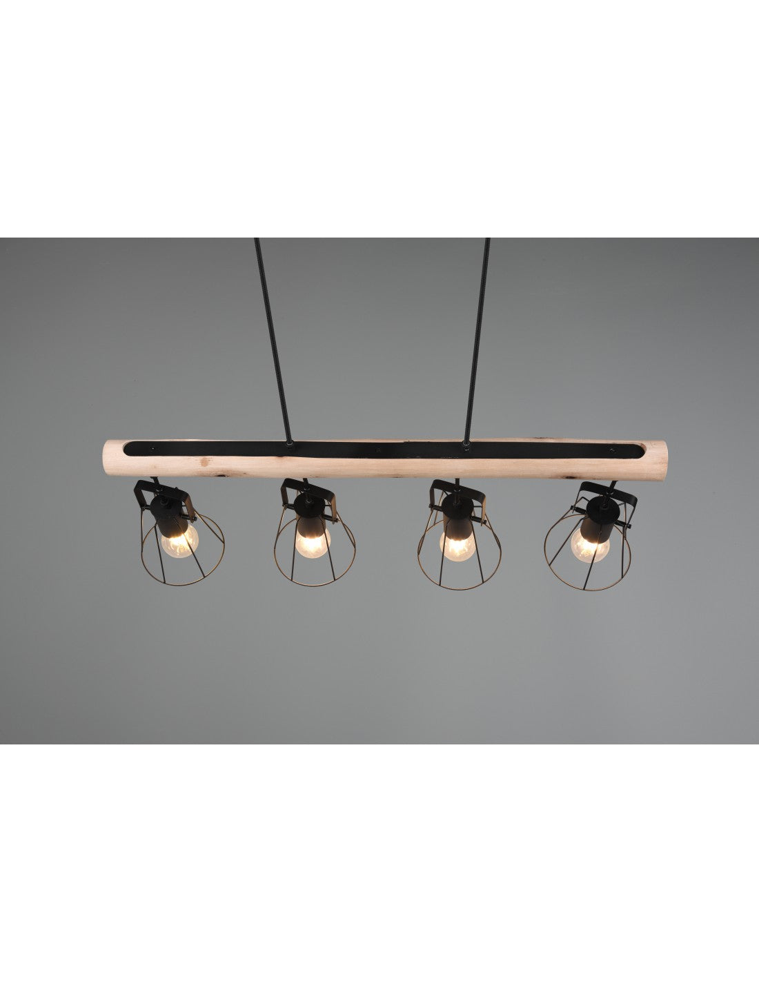 Suspensión Barra De Madera 4 Luces Jaipur Industrial Vintage Negro Y Madera Trio Iluminación
