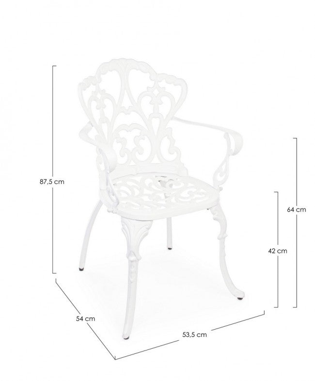 Silla Victoria Bianca con reposabrazos en aluminio.