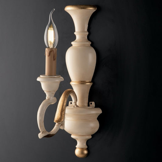 Aplique de madera One light color marfil y pan de oro 21x h40 cm