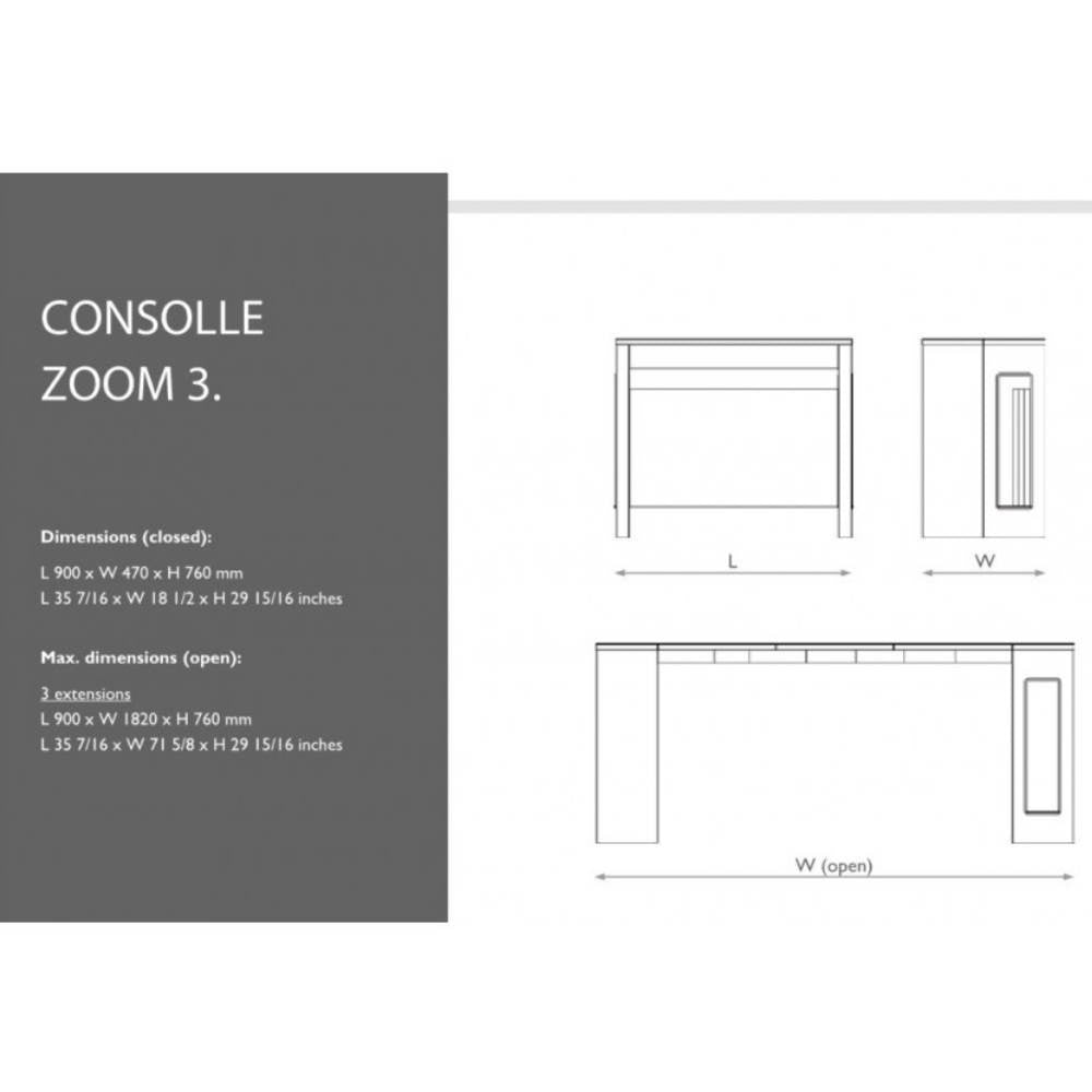 Consola extensible Zoom 3 olmo 90x47x76 cm.