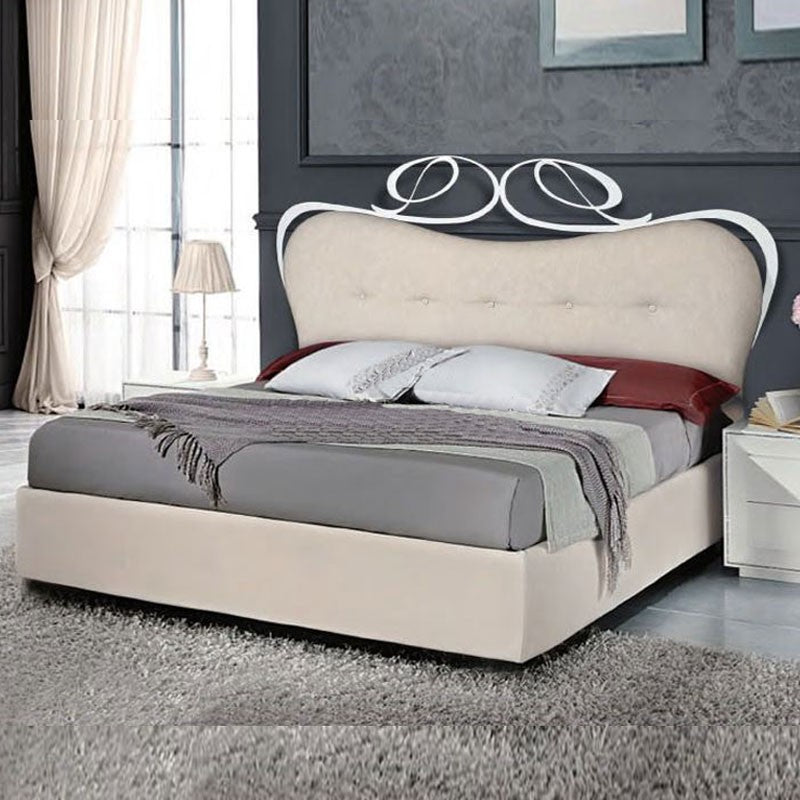 Cama doble de hierro con cabecero acolchado de ecopiel 185x202xh.148 cm