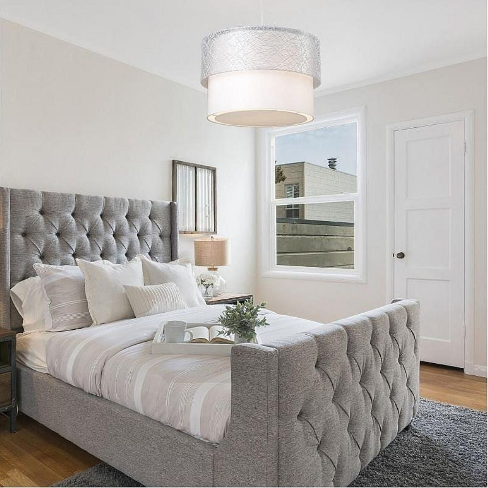 Lampada a sospensione Polo MDL2355 in tessuto grigio EFFEZ