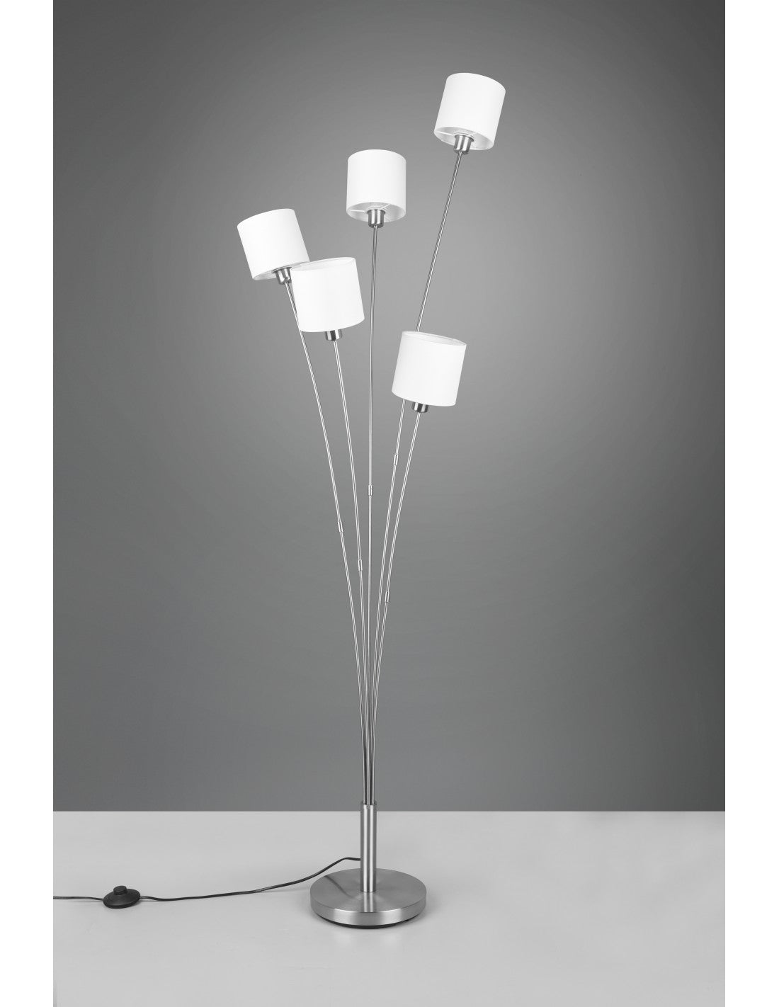 Tommy Nichel Lámpara de pie para salón 5 pantallas de tela blanca Al. 163 cm Trio Lighting