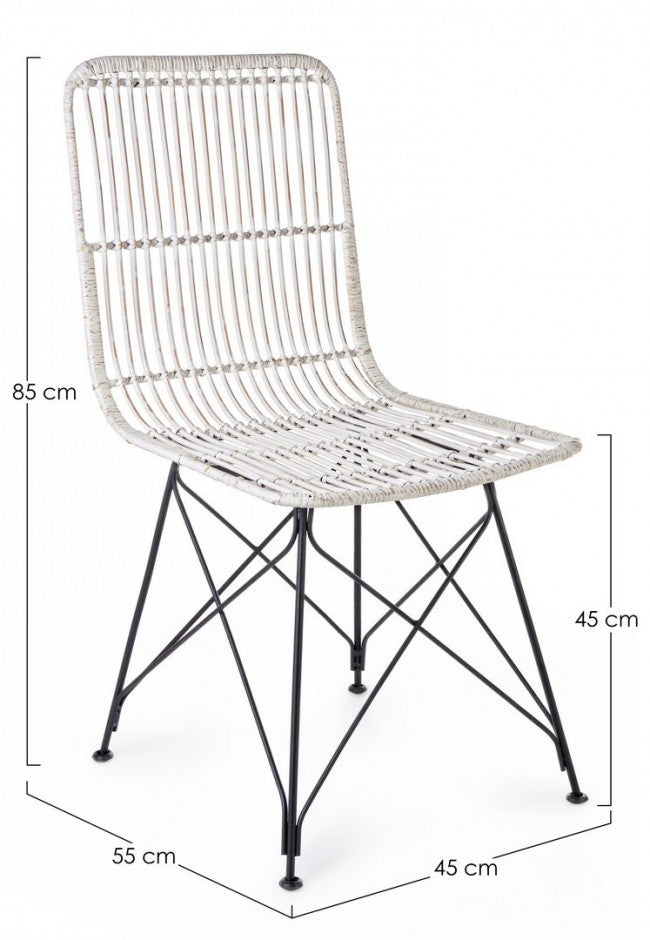 Silla de estilo moderno en acero y kubu blanco LUCILA 45x55x h85 cm