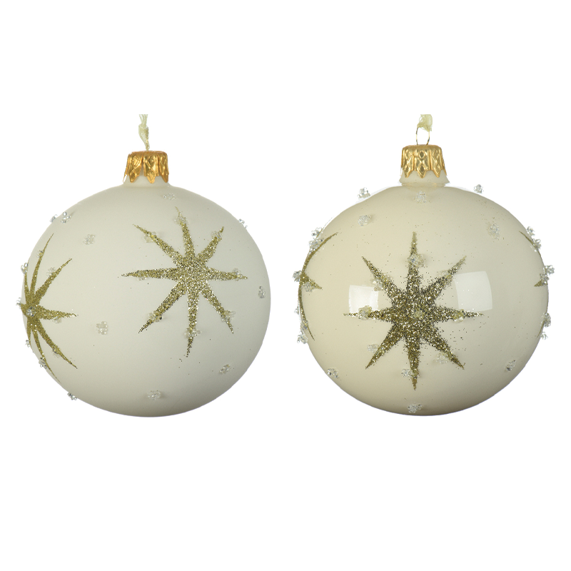 Bola de Navidad surtida de color blanco crema con estrella en relieve Ø 8 cm