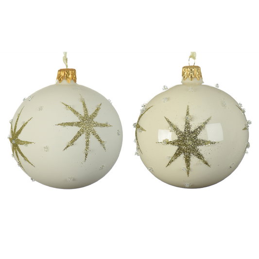 Bola de Navidad surtida de color blanco crema con estrella en relieve Ø 8 cm