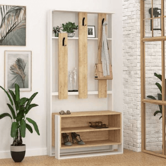 Mueble de entrada Chester roble blanco 90x36x180