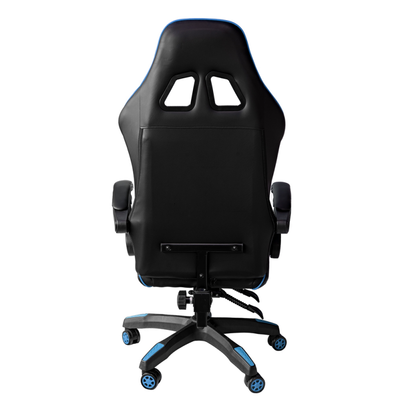 Silla gaming de oficina reclinable de ecopiel con reposapiés Azul y Negro 64x53x h123-133 cm