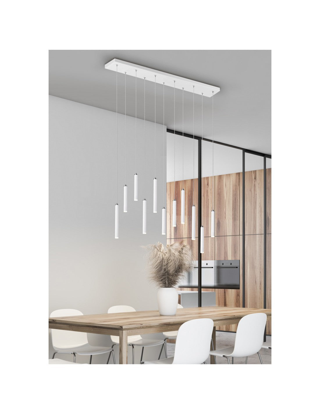 Suspensión tubular moderna 11 tubos LED blancos L115 cm Trio Lighting