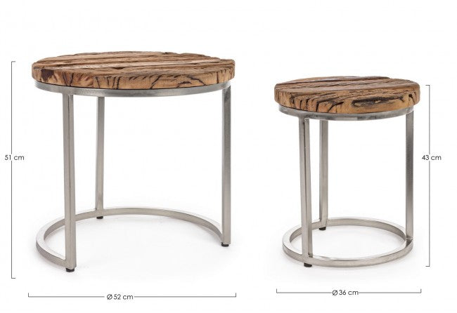 Juego de 2 mesas de centro modernas de madera y metal Rafter