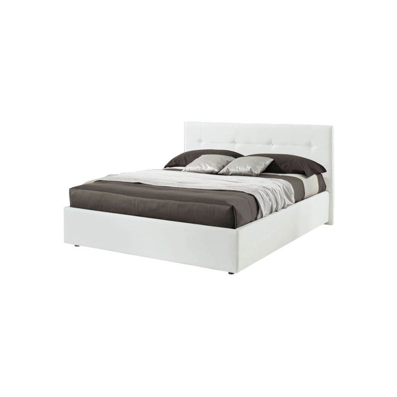 Cama doble con contenedor en ecopiel Blanco 182x205xh.120 cm