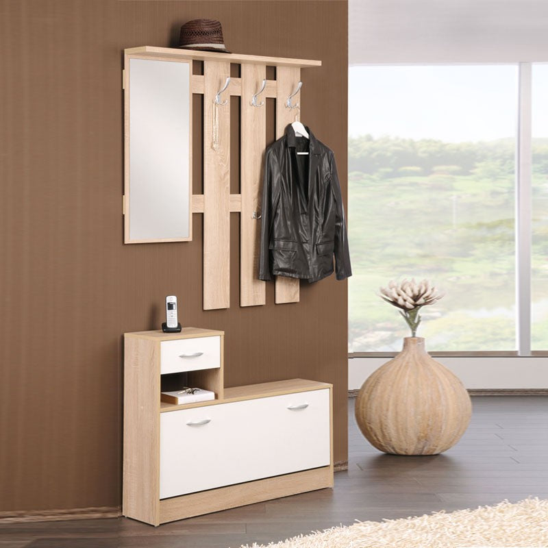 Mueble de entrada Rudolf en blanco - roble sonoma