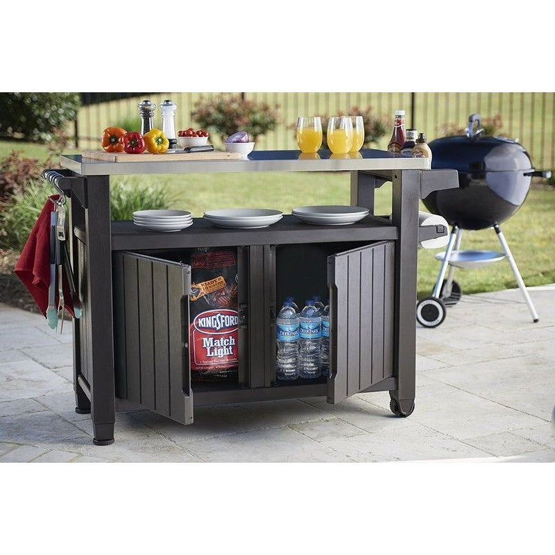 Mesa de resina para barbacoa 2 puertas color grafito 123,7x54xh.90h cm