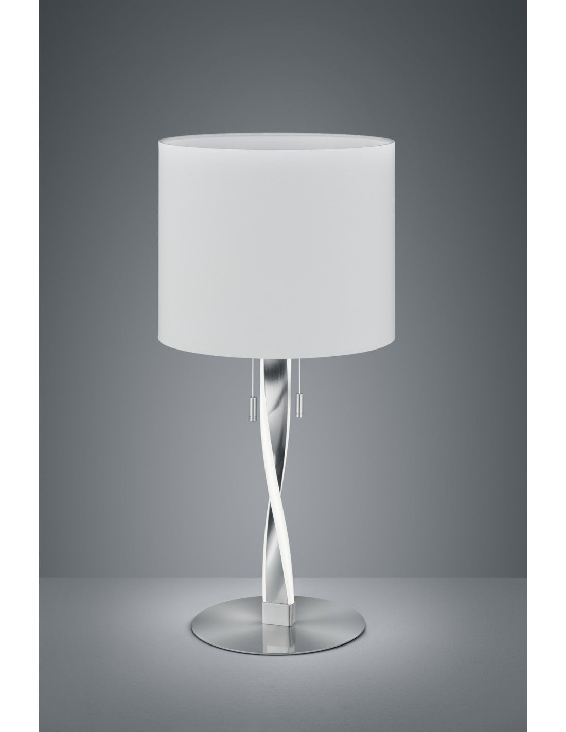 Lámpara de mesa Nandor moderna, pantalla de tela blanca y níquel, marco de iluminación LED trío