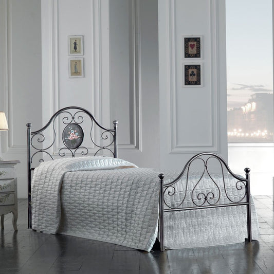 Cama individual de hierro con pie de cama Negro Plata LORY 95x208x h130 cm