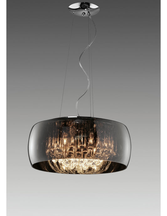 Lámpara colgante Steam, cristal cromado y colgantes Ø50 cm Trio Lighting