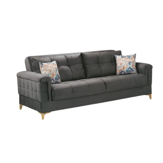 KEMER Sofá cama de tres plazas con almacenaje en madera y tela Gris Oscuro 219x99x h87 cm