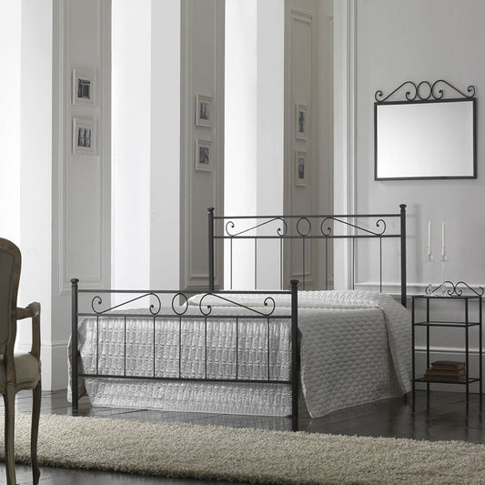 Cama queen size de hierro con pie de cama Negro TEVERE 126x208x h117 cm