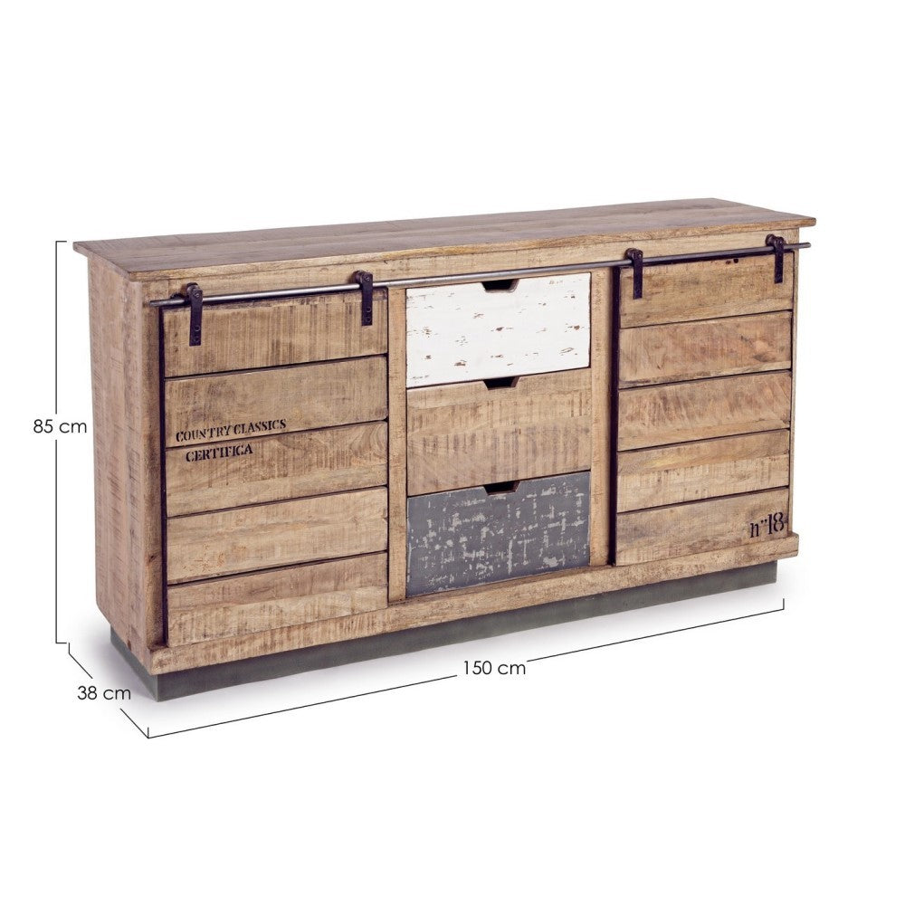 Aparador Tudor de 2 puertas y 3 cajones de madera revestida de melamina