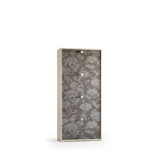 Zapatero de doble profundidad con 4 puertas para hasta 18 pares de zapatos de olmo/flor