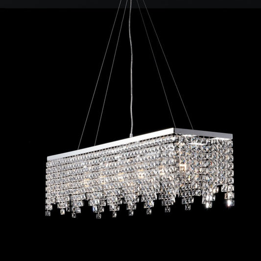 Araña elegante y de hierro cromado con seis luces cuadradas de strass 107x30x h28 cm