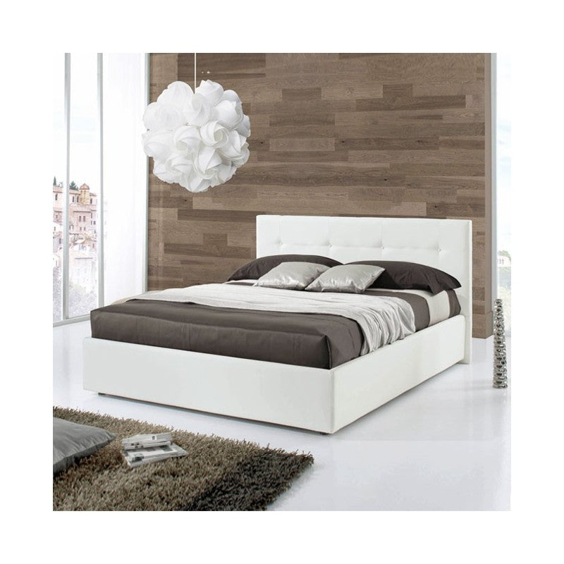 Cama doble con contenedor en ecopiel Blanco 182x205xh.120 cm