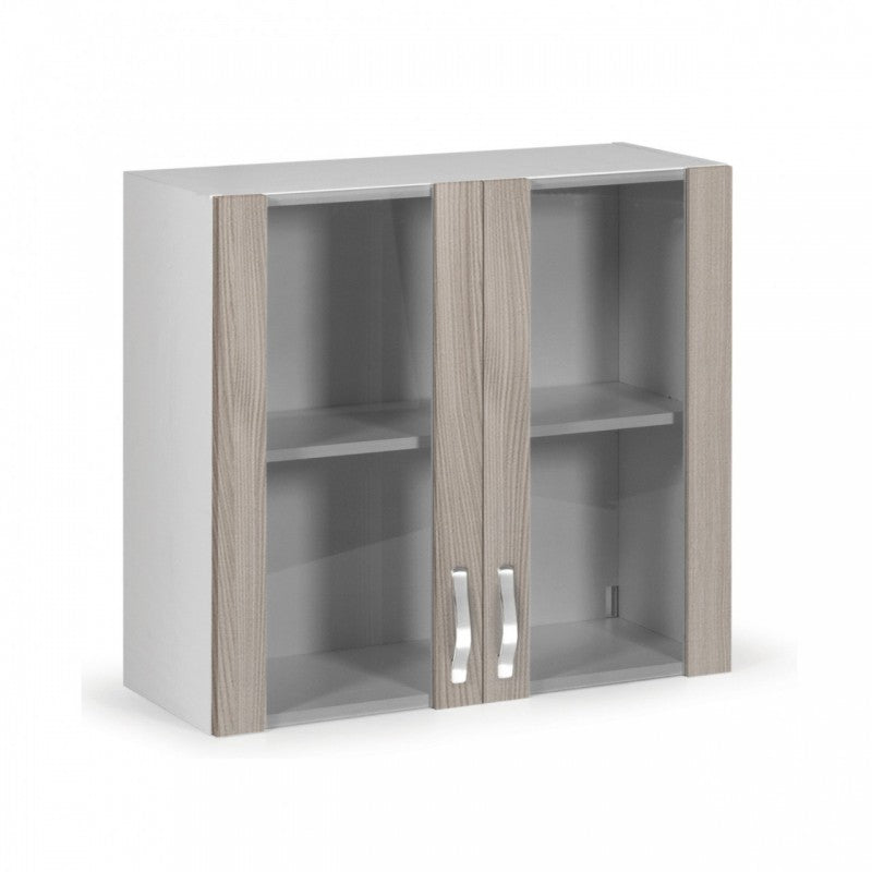 Vitrina de dos puertas en madera de olmo Al.72x80x32 cm