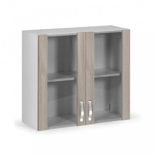 Vitrina de dos puertas en madera de olmo Al.72x80x32 cm