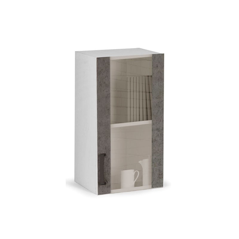 Mueble de pared vitrina gris hormigón con 1 puerta de madera revestida de melamina h.72x40x32cm