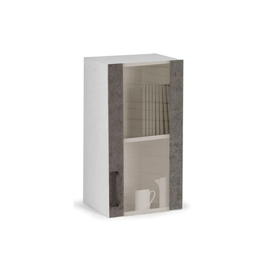 Mueble de pared vitrina gris hormigón con 1 puerta de madera revestida de melamina h.72x40x32cm