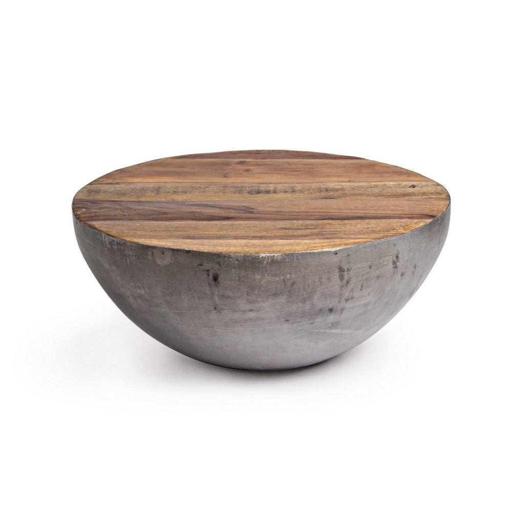 Mesa de centro gris de diseño en madera reciclada Ø70 - 32 cm