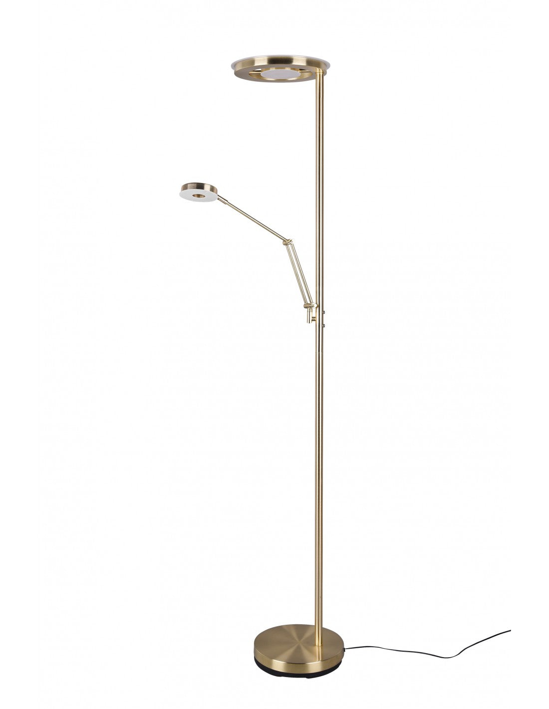 Lámpara de pie LED moderna con foco de lectura regulable Barrie Brass Trio Lighting