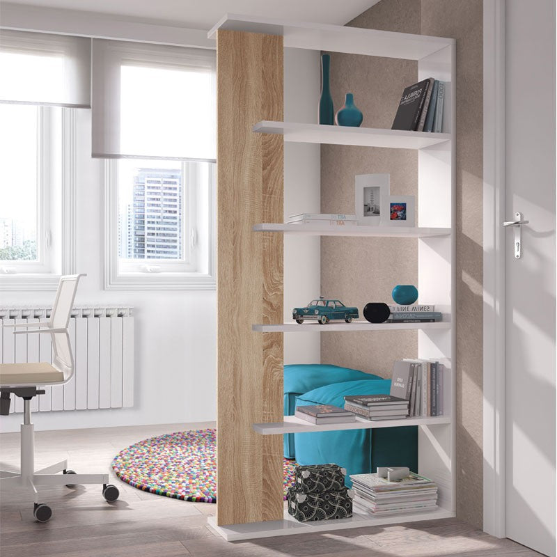 Librería abierta de diseño roble blanco 90 x 25 x 180 h cm