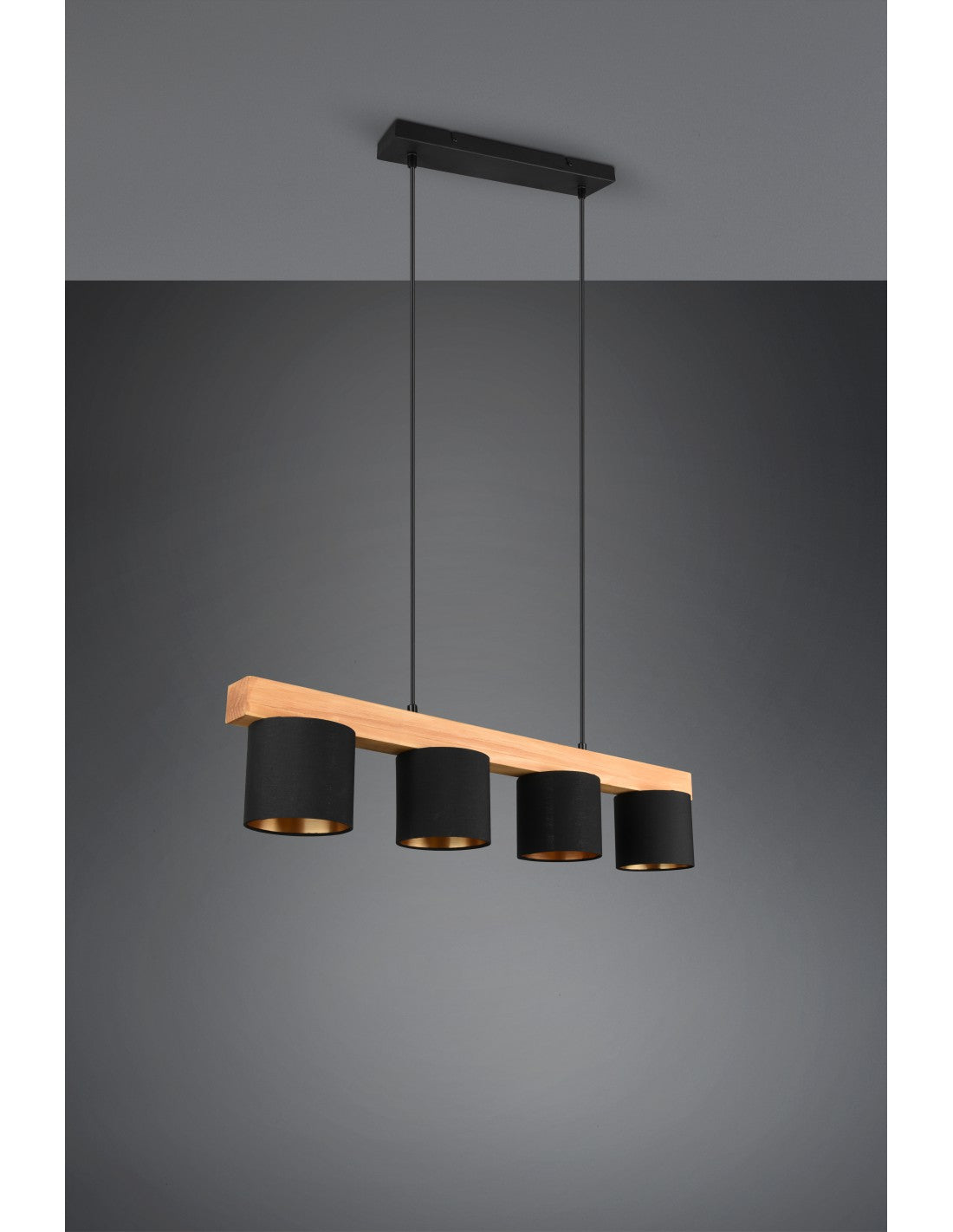Lámpara de araña lineal de madera 4 pantallas negras Cameron Trio Lighting