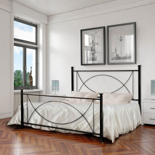 Cama doble de hierro con estribo Nero LAGUNA 166x208x h117 cm