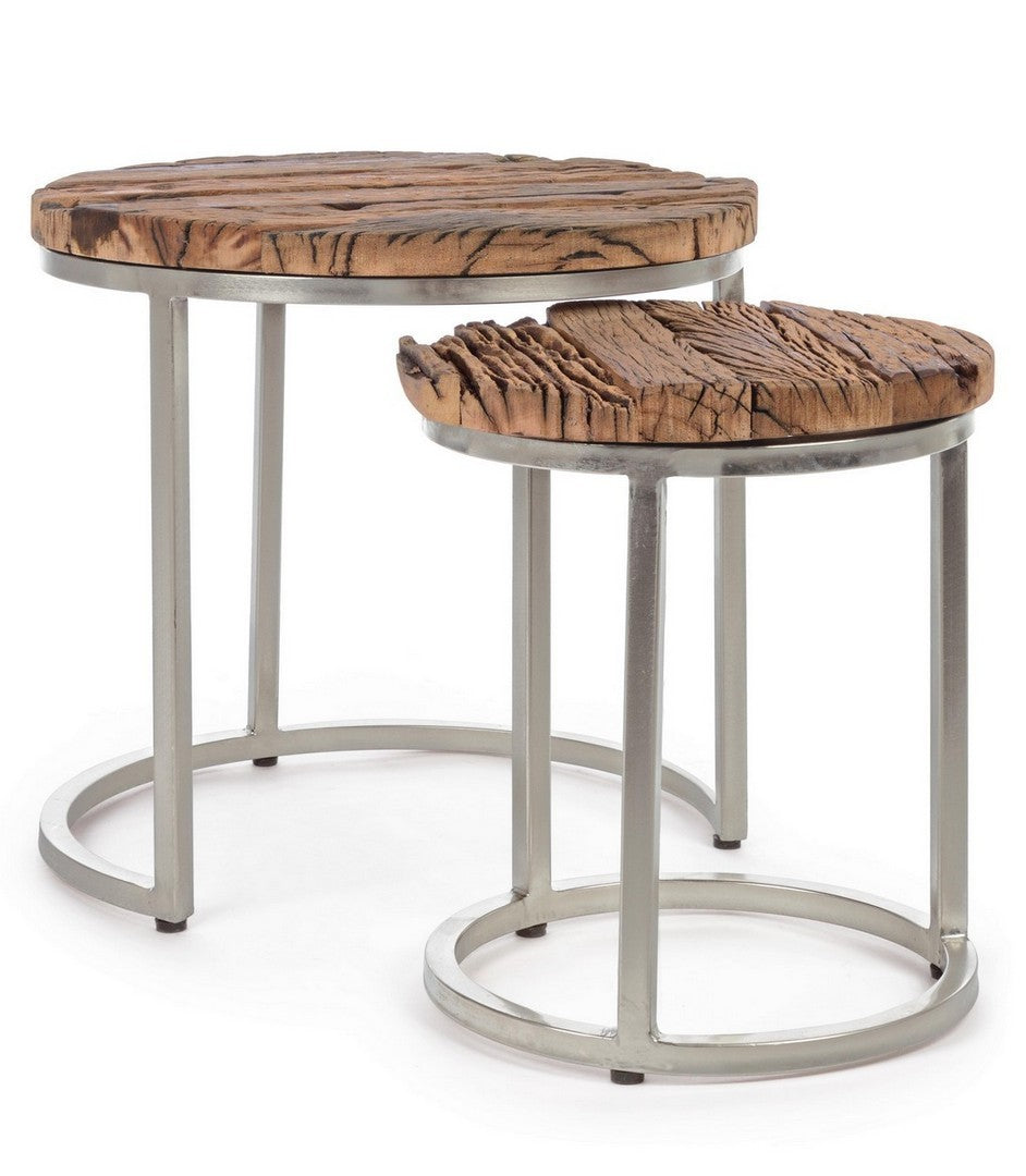 Juego de 2 mesas de centro modernas de madera y metal Rafter