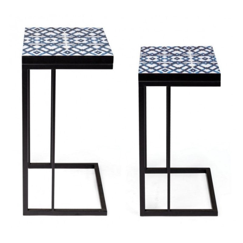 Juego de 2 mesas de centro NEAPOLIS de acero con tapa de MDF decorada con estampado 62,5h 56h cm