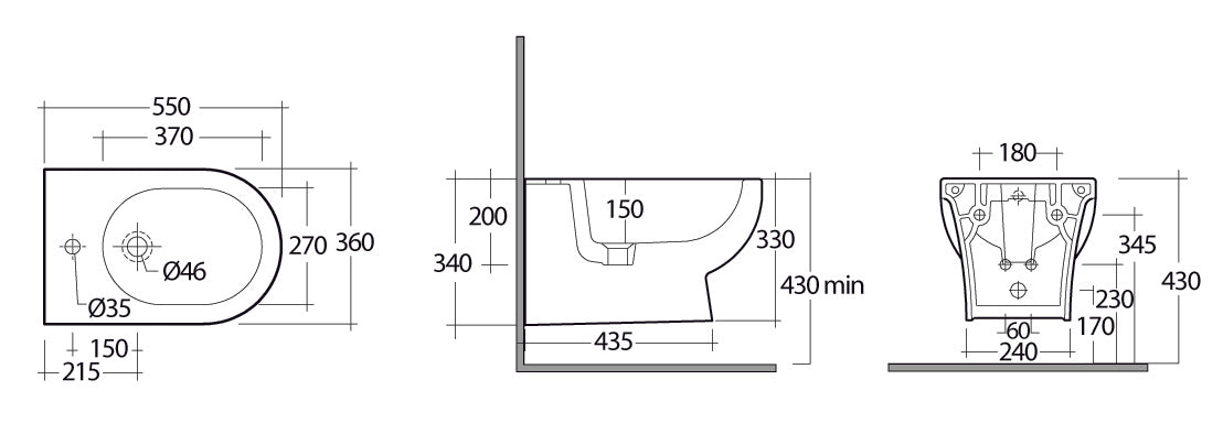 Bidé suspendido Tonique con fijación oculta
