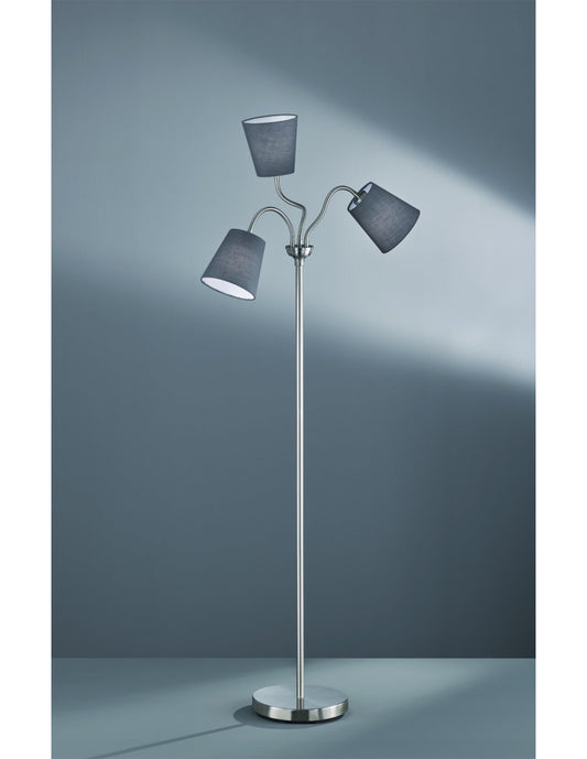 Windu Lámpara de Pie 3xE27 Níquel y Pantalla Gris Al.140 cm Trio Lighting