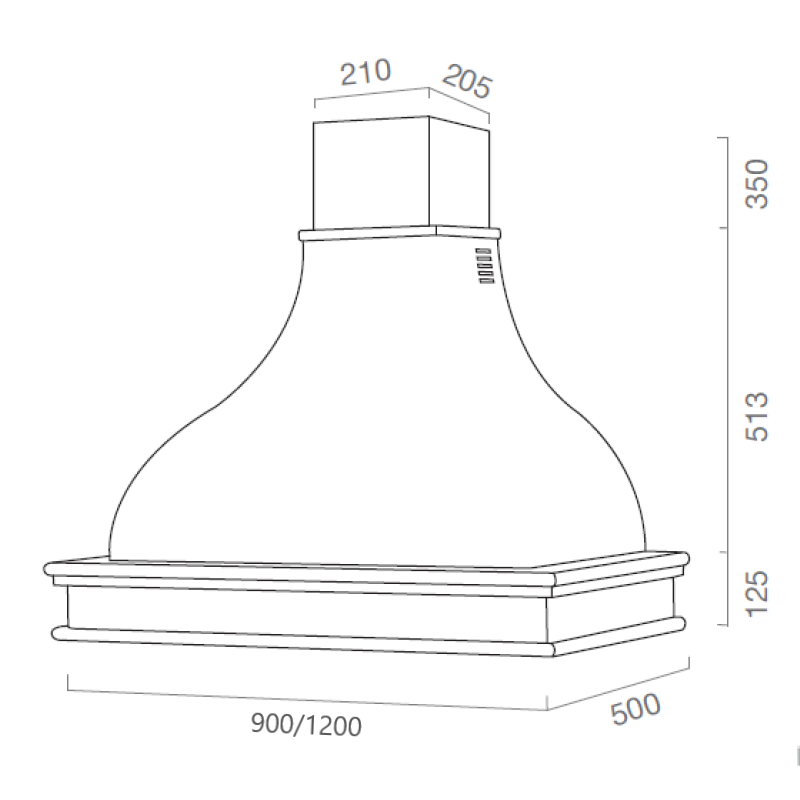 Campana de cocina rústica CONTEA blanca con estructura de madera con incrustaciones color tabaco 120 cm