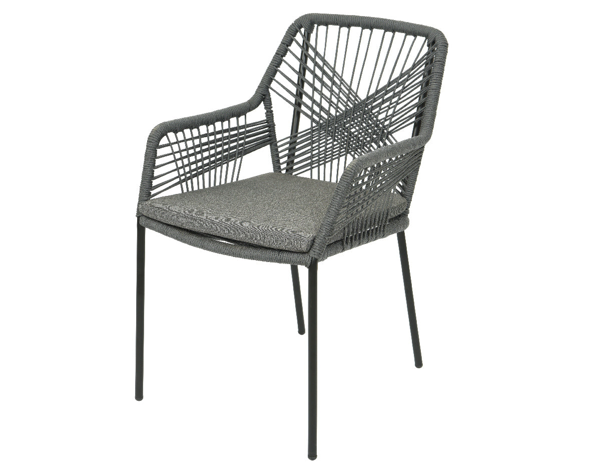 Silla Apilable Sevilla Gris En PP Con Cuerda Para Exterior Con Cojín