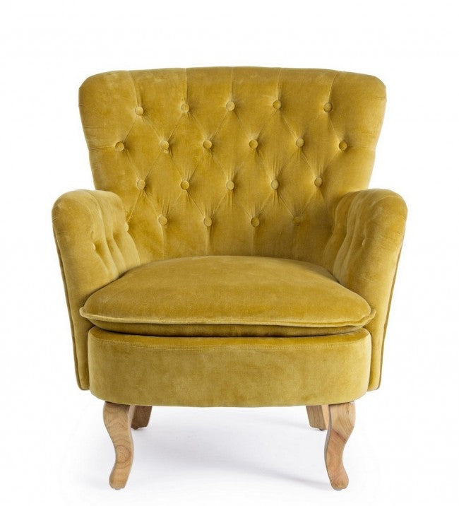 Sillón Orlins vintage de terciopelo acolchado mostaza