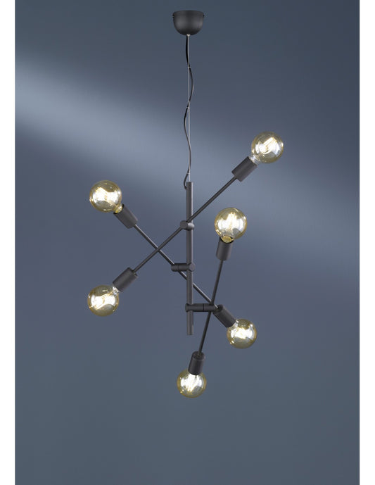 Suspensión vintage 6 luces ajustables Cross Matt Black Trio Lighting