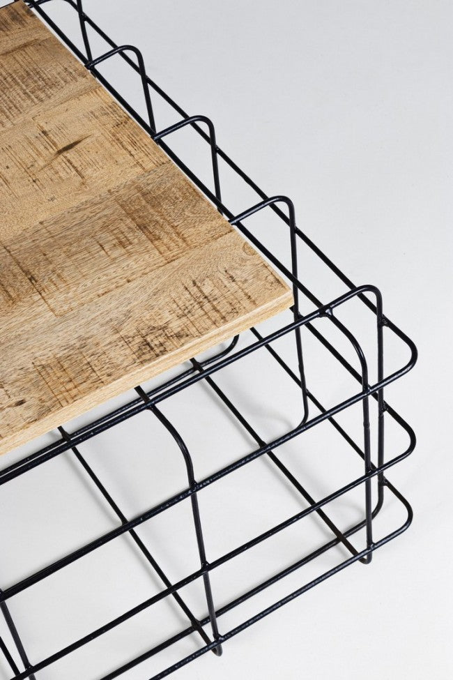 Mesita Trellis rectangular de metal y madera