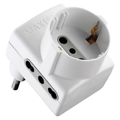 Toma Adaptador Triple 'Ahorro de Espacio': 2X2P +T 16A Bipass Schuko. Schuko 1X2P+T