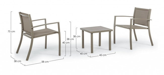 Conjunto de jardín de 3 salones de metal gris tórtola Auri