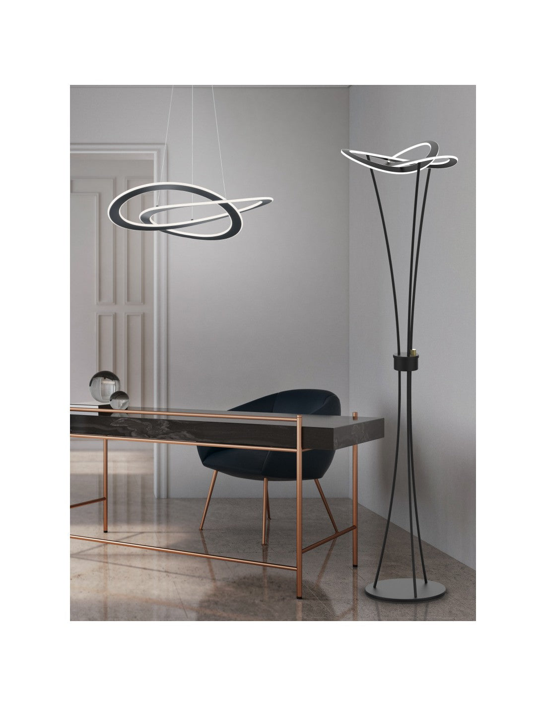 Suspensión moderna 2 círculos LED Oakland Antracita Trio Lighting